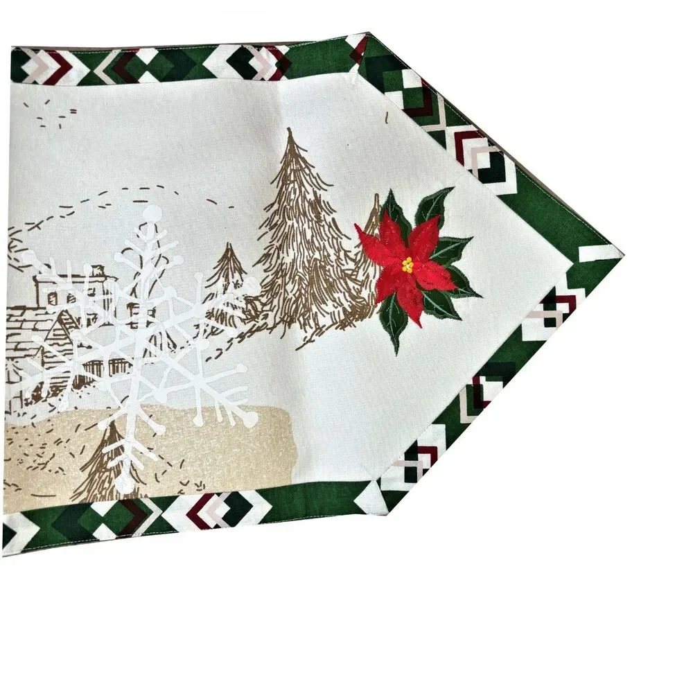 Embroidered Country Farmhouse Table Runner 13x72 Christmas Holiday Cardinal